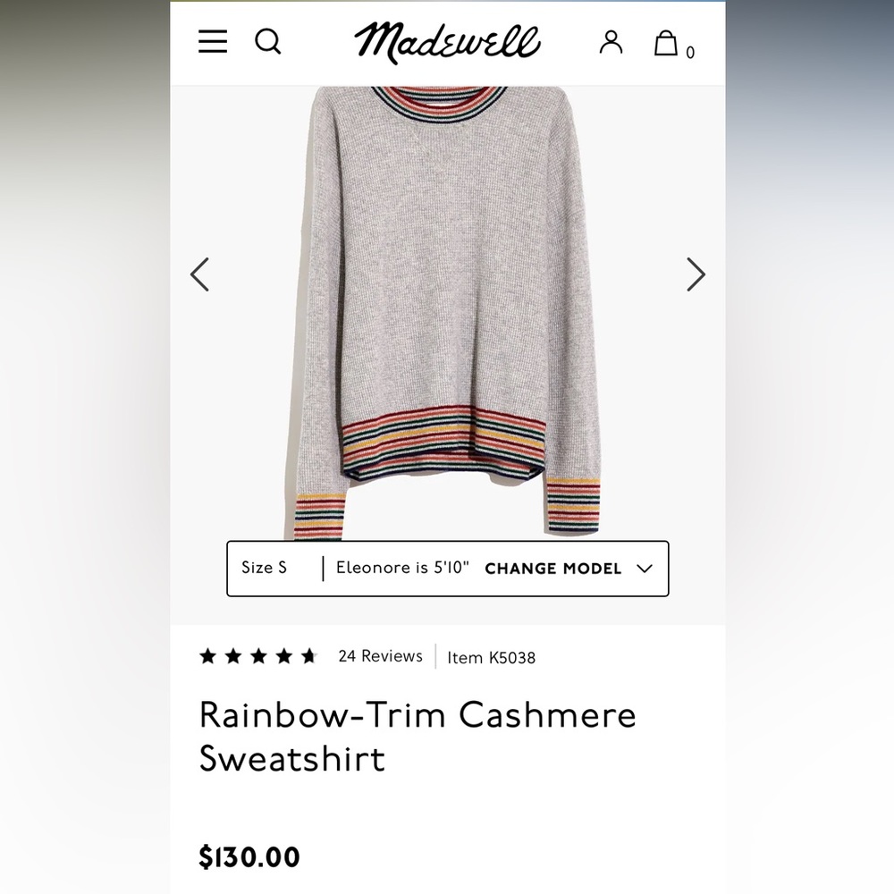 Madewell Rainbow Trim Cashmere Sweatshirt (sold-out online)